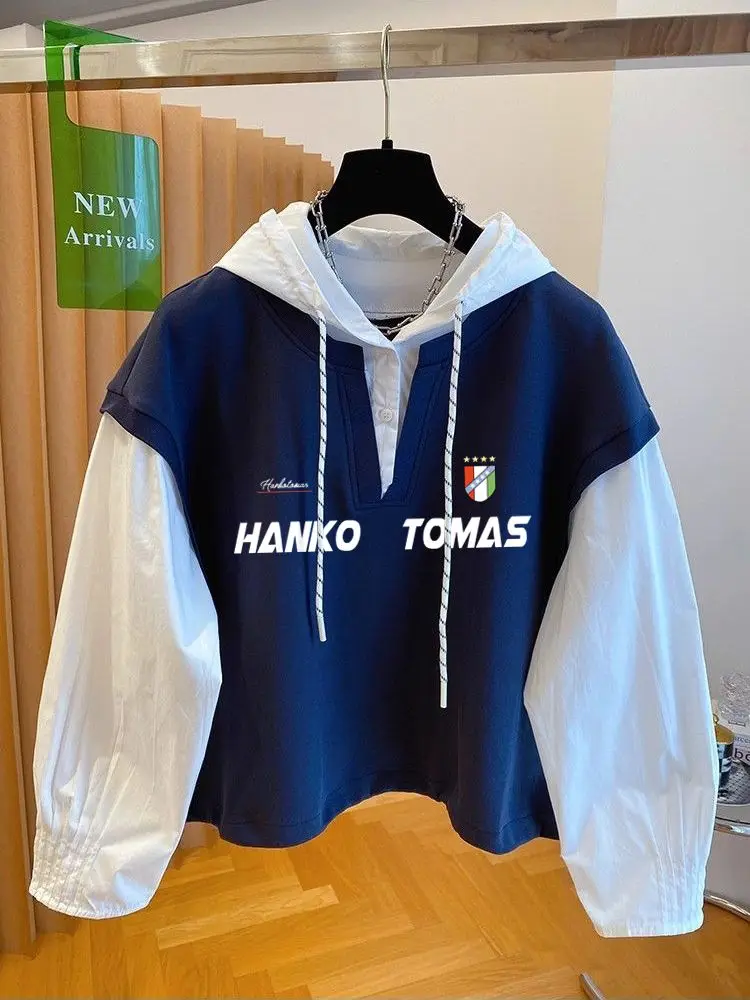 レトロ香港スタイル格子柄パッチワークパーカー、ゆったりカジュアルロングスリーブメンズ春秋怠惰なスタイルトップス快適なスウェットシャツ