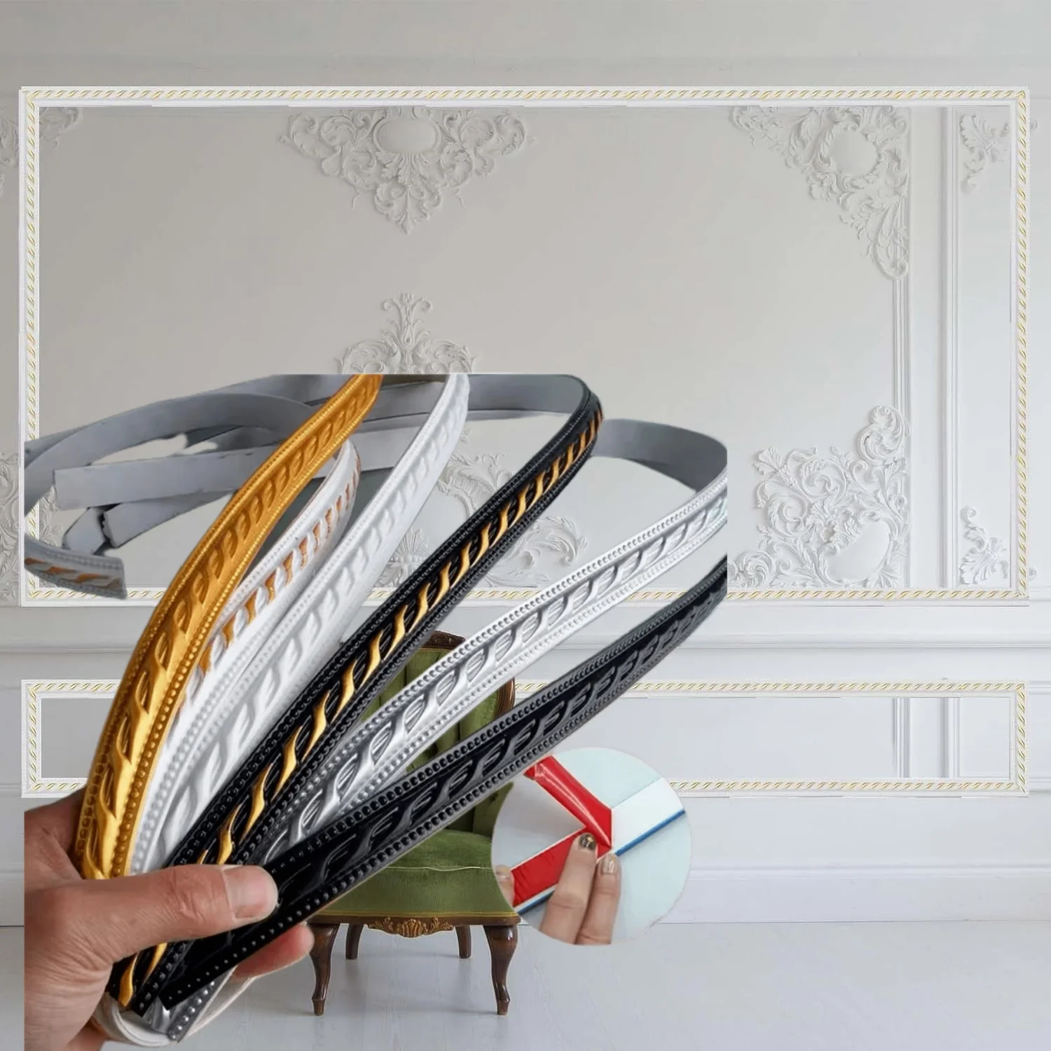 5M Elegant Faux Plaster PVC Decorative Trim Waterproof Self-Adhesive Molding for Door Frames Windows and TV Walls Gypsum Line