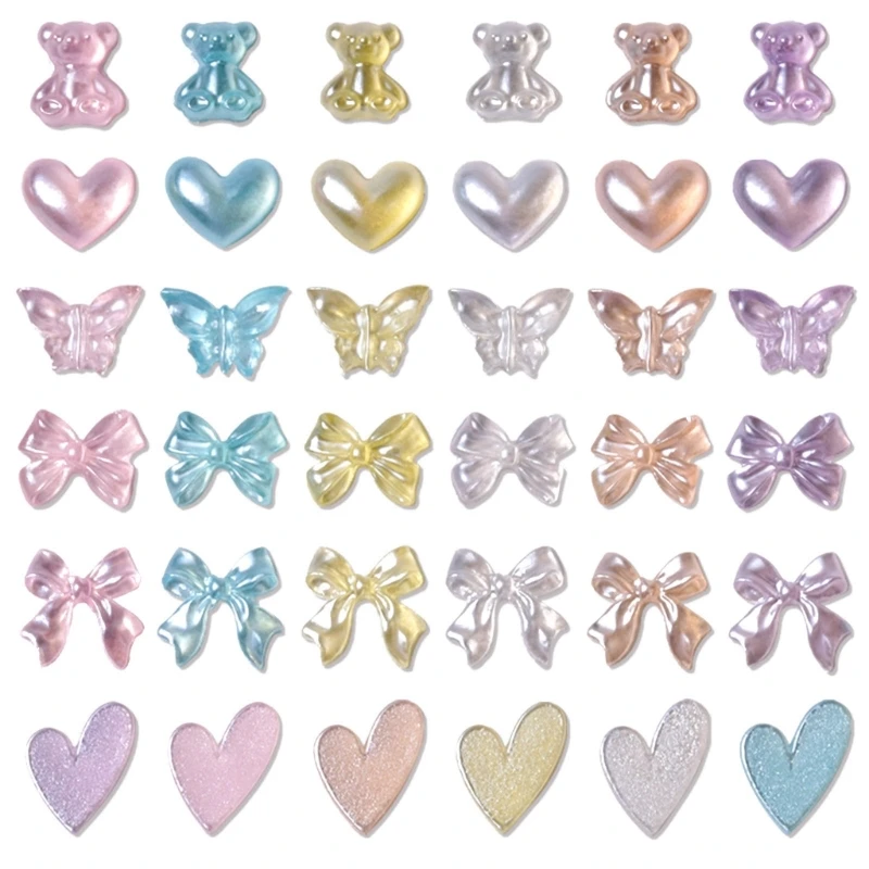 50×Cute Bear Rhinestones,Bow Heart Decorations,Gummy Bear for Butterfly Jewelry for Gir Drop Shipping