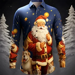 Christmas fashion 2024 shirt men's print versatile high-end shirt daily street party plus size comfortable men's long sleeved sh