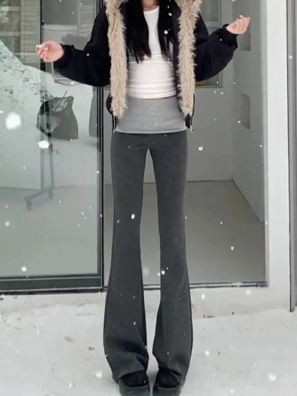 

Осенне-зимние штаны для йоги с высокой талией, мягкие эластичные брюки-колокольчики, повседневные, для похудения, женский дизайн, с искусственным узором из двух частей