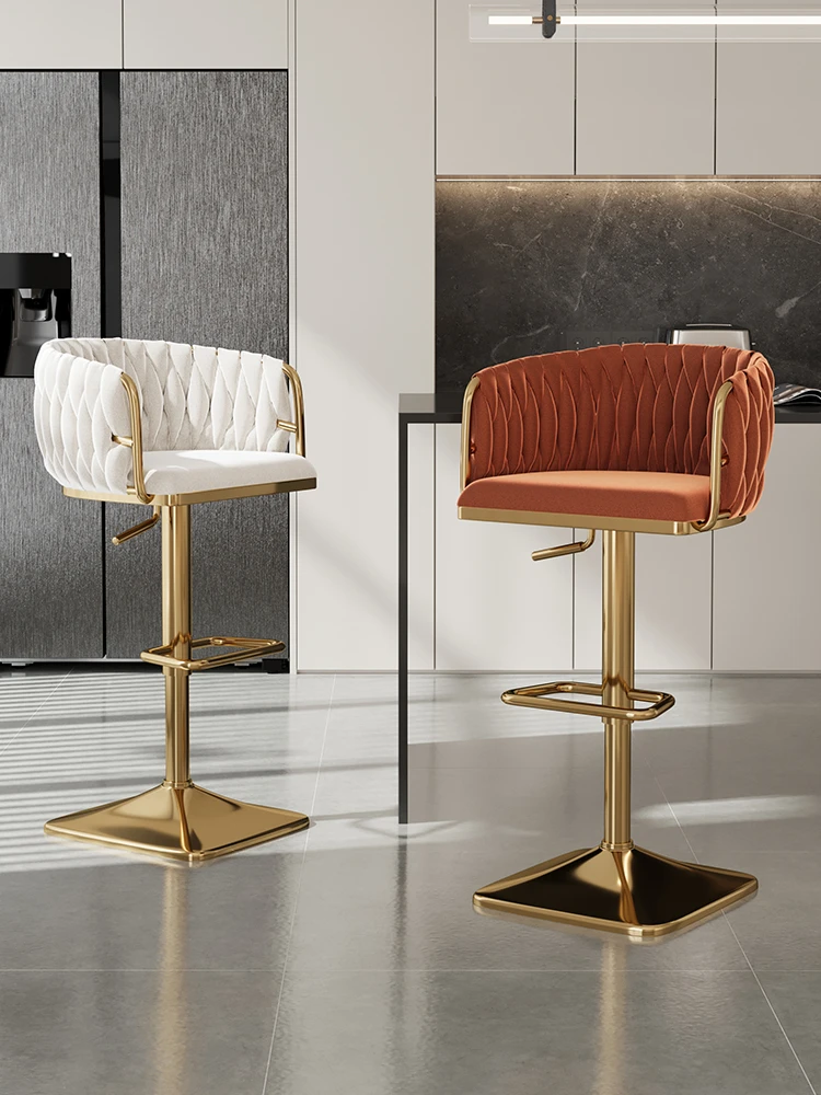 Velvet Bar Chair with Encosto, Bar Chair, Fezes Altas, Elevador Cadeira Giratória, Home Kitchen Furniture, Moderno e Luxo, Café e Balcão