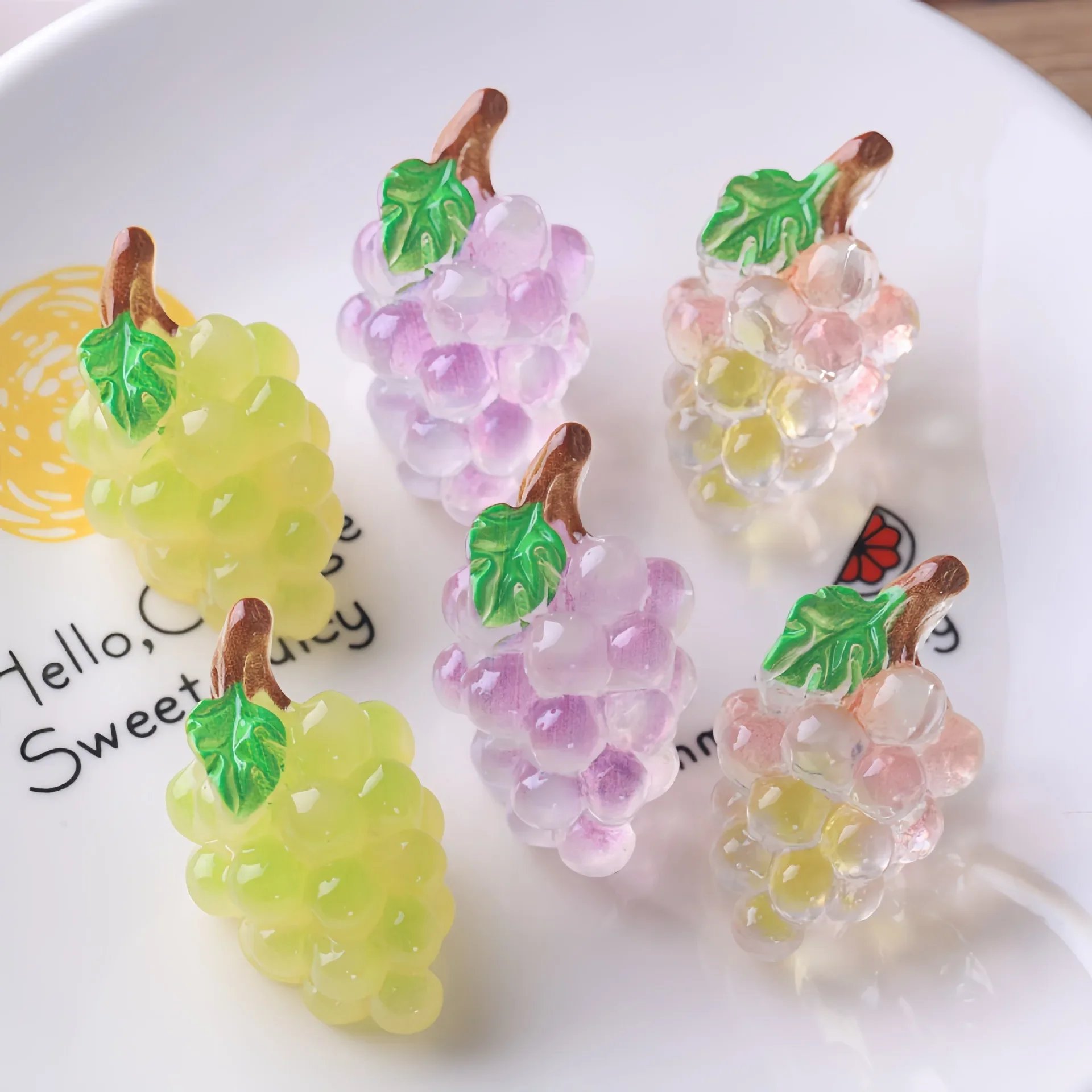 6Pcs Kawaii Mini Iced Grape Skewers Resin Charms Simulation Fruit DIY Decor Accessories