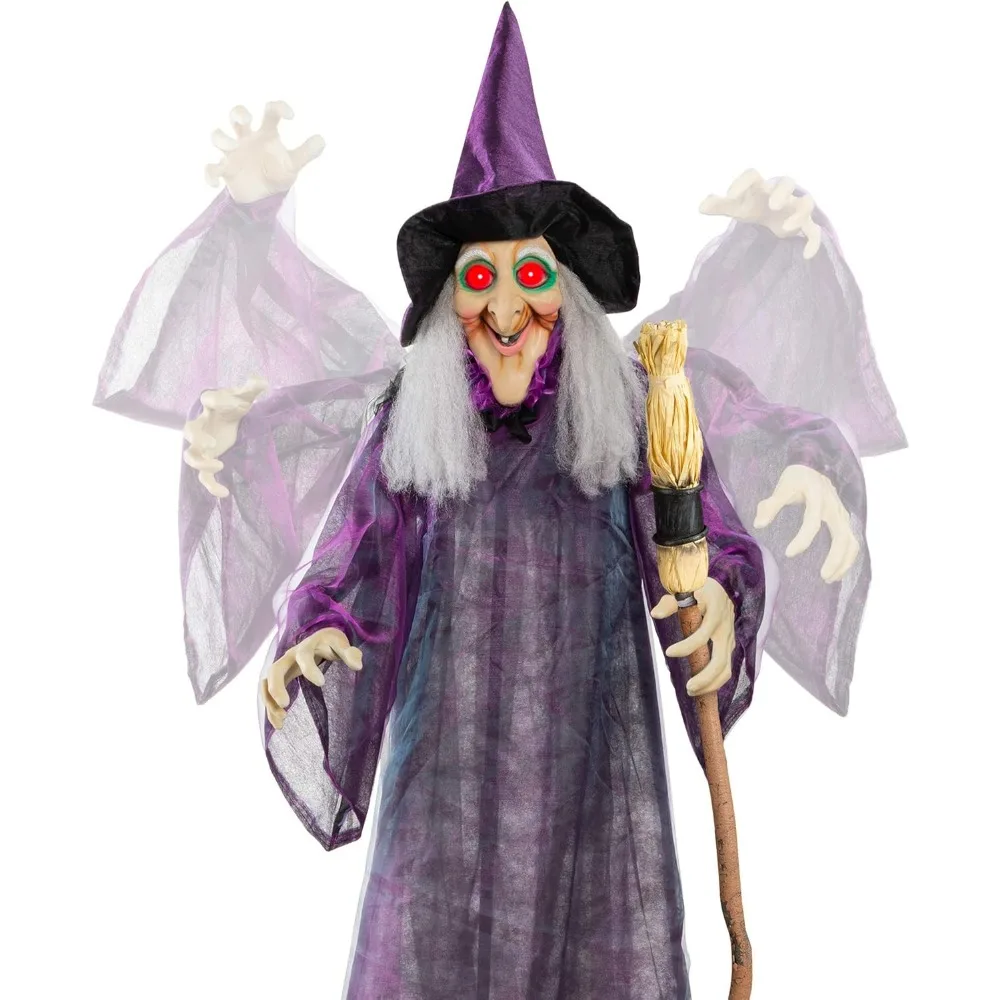 

Halloween Decoration 5ft Halloween, Pre-Recorded Phrases, LED Glowing Eyes, Wicked Wanda Standing Poseable Figure Decoration