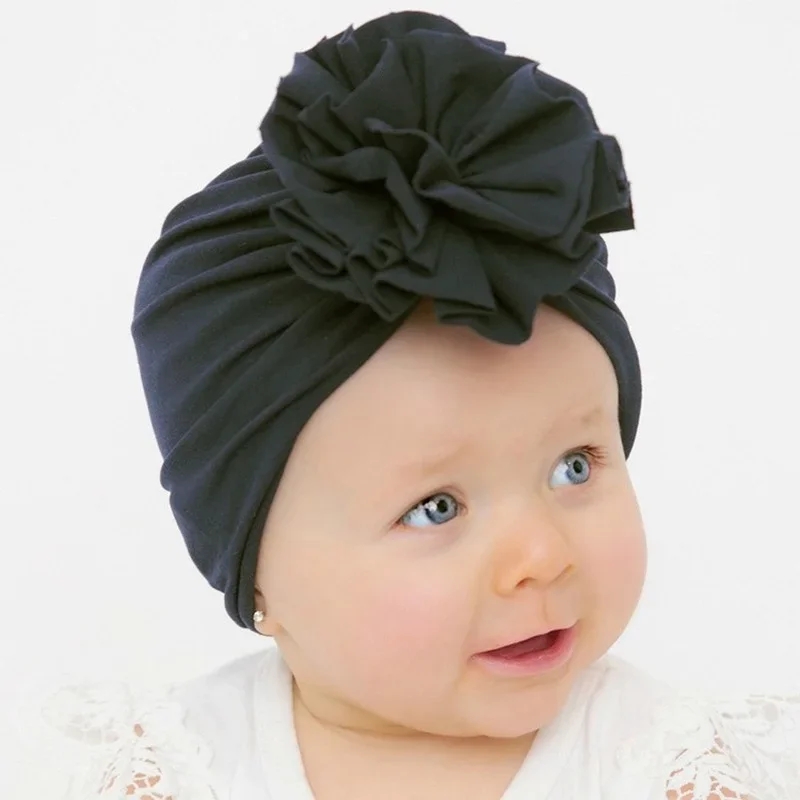 Cute Big Flower Baby Hat Toddler Turban Infant Head Wraps Kids Bonnet Newborn Toddler Beanie Cap for 0-12 Months Baby Headband