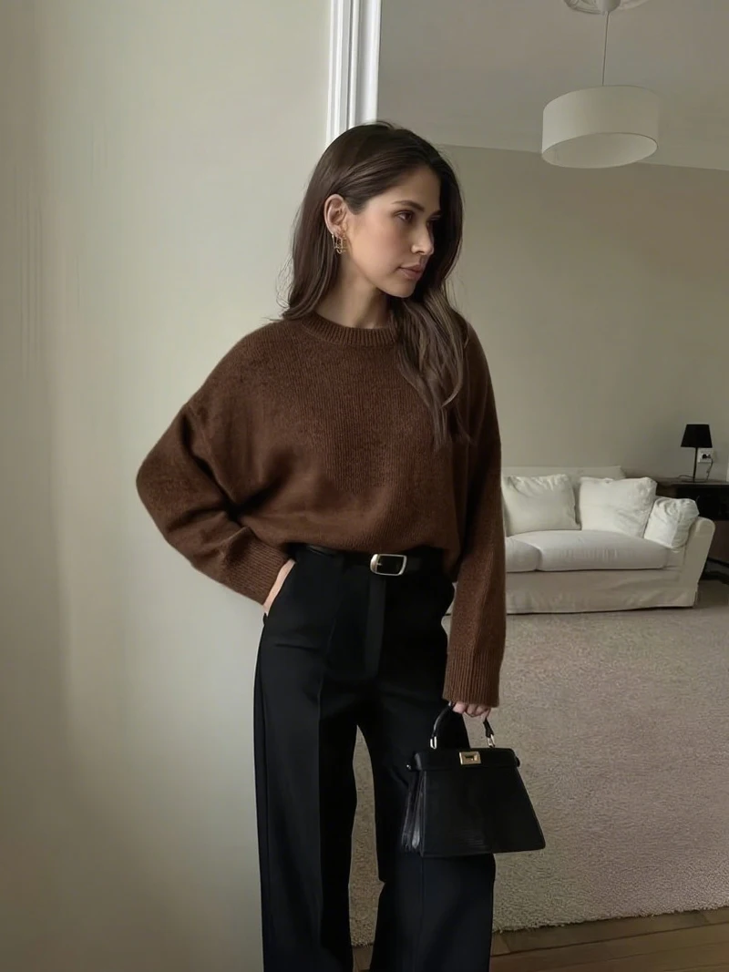 Vrouwen Basic Ronde Hals Trui Herfst Winter Casual Gebreide Trui 2025, Mode Oversize Korte Gebreide Trui Vrouwelijke Dikke Top