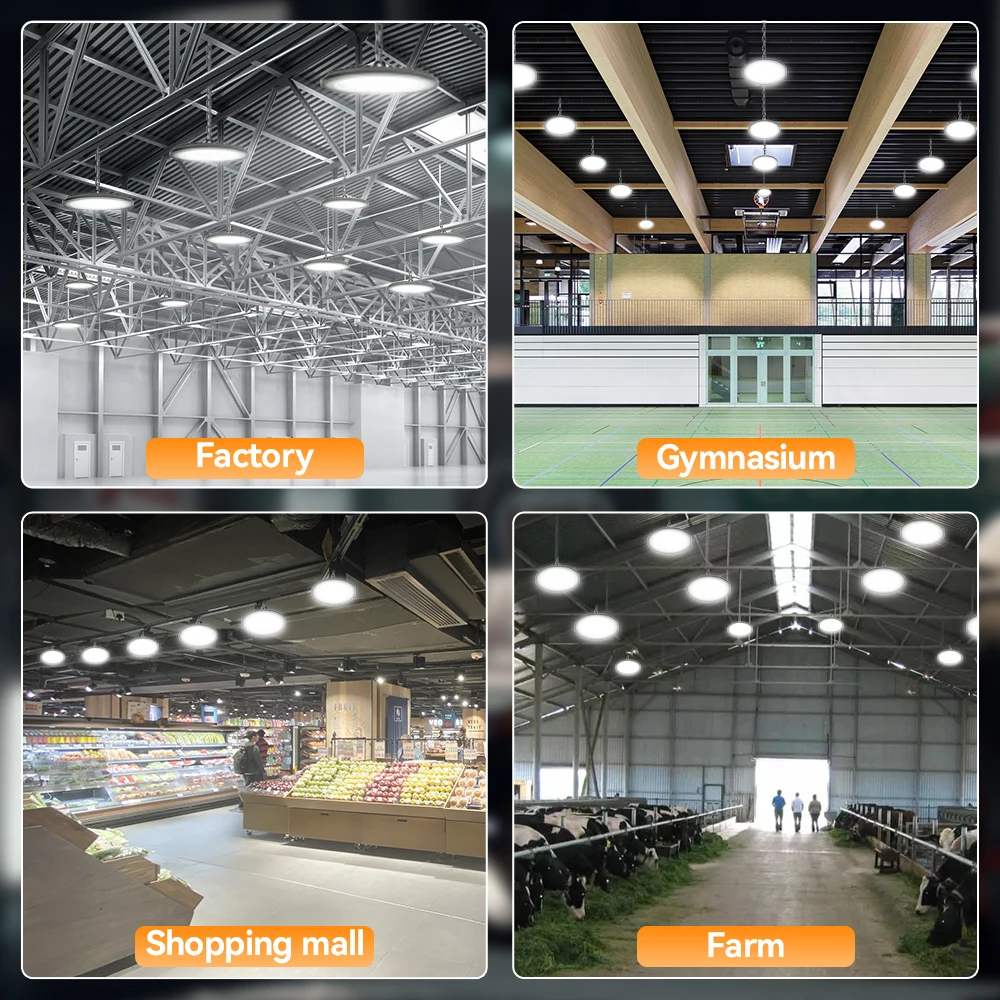 Illuminazione industriale a LED 100W 200W IP65 Lampara impermeabile 100-265V Garage palestra fabbrica magazzino luci ad alta baia proiettore UFO