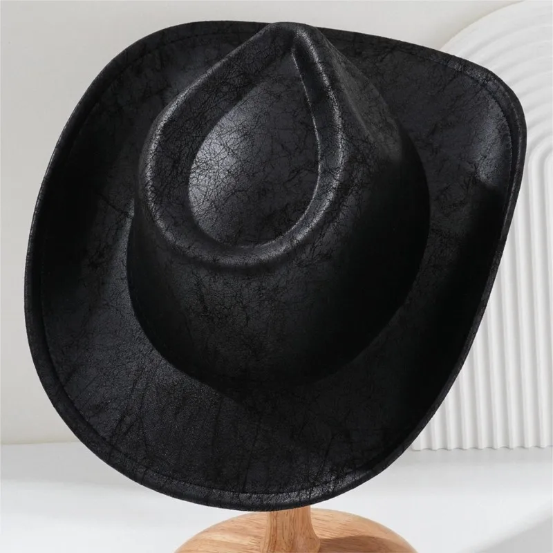 Leather hats for both men and women with wide brims arc-shaped designs brown patterns are suitable ranch parties