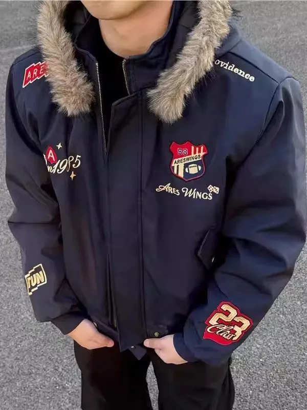 

Large Size 300 Pou American Retro Embroidered Bae Mount Tai Eagle Cotton Jaet Men's Warmth Outerwear Youth Faion