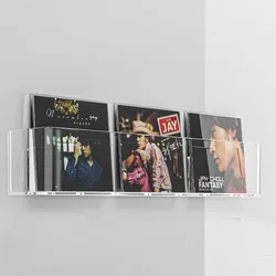 CD Organizer Wall Mounted Bookshelf No-Punch Transparent Acrylic Wall Album Collection Record Disc Tray Storage Display Shelf