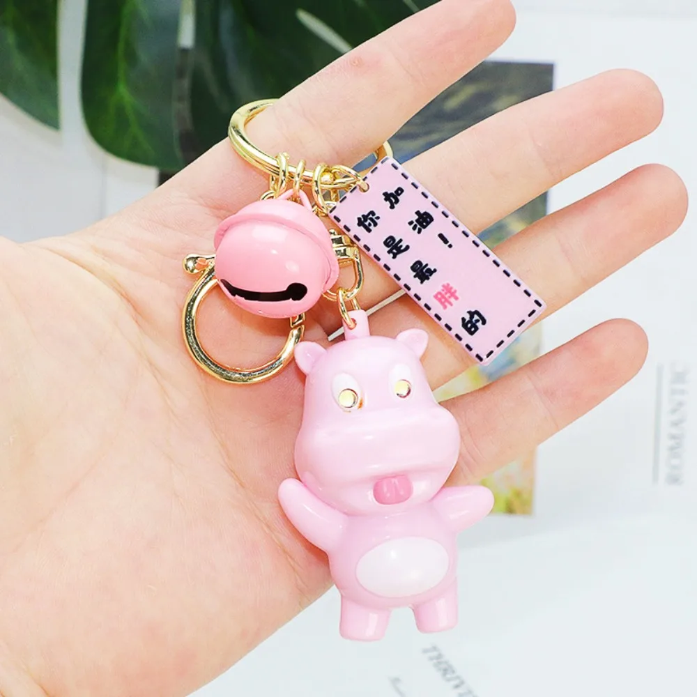 Portable Mini Moo Deng Key Ring Can Sing Luminiferous Bouncing Pig Mu Dang Doll Bell Waterproof Finger Biting Prank Toy Gift