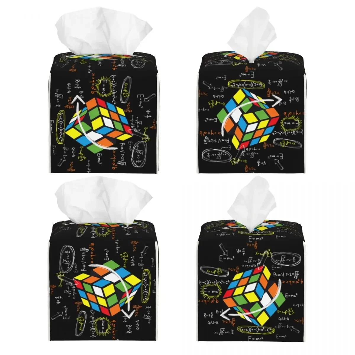 Custom Cool Math Rubix Rubik Player Cube Facial Tissue Box Cover Square Rubics Math Lovers PU Leather Tissue Box Holder for