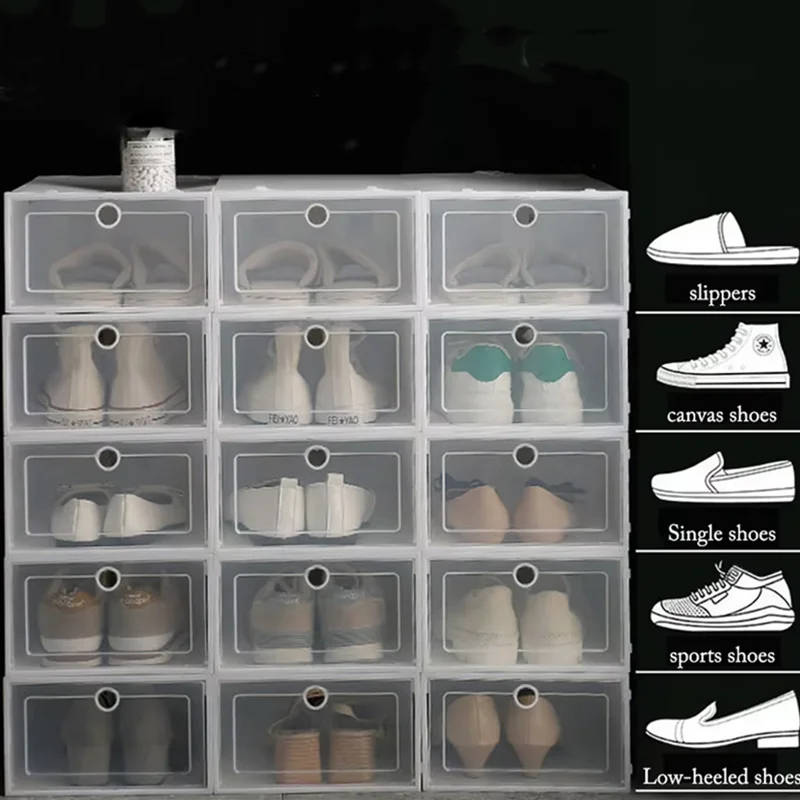 Boîte à chaussures transparente, organisateur de chaussures, boîte de rangement épaisse et pliable anti-poussière, armoire à chaussures combinée empilable, vente de 6 paquets