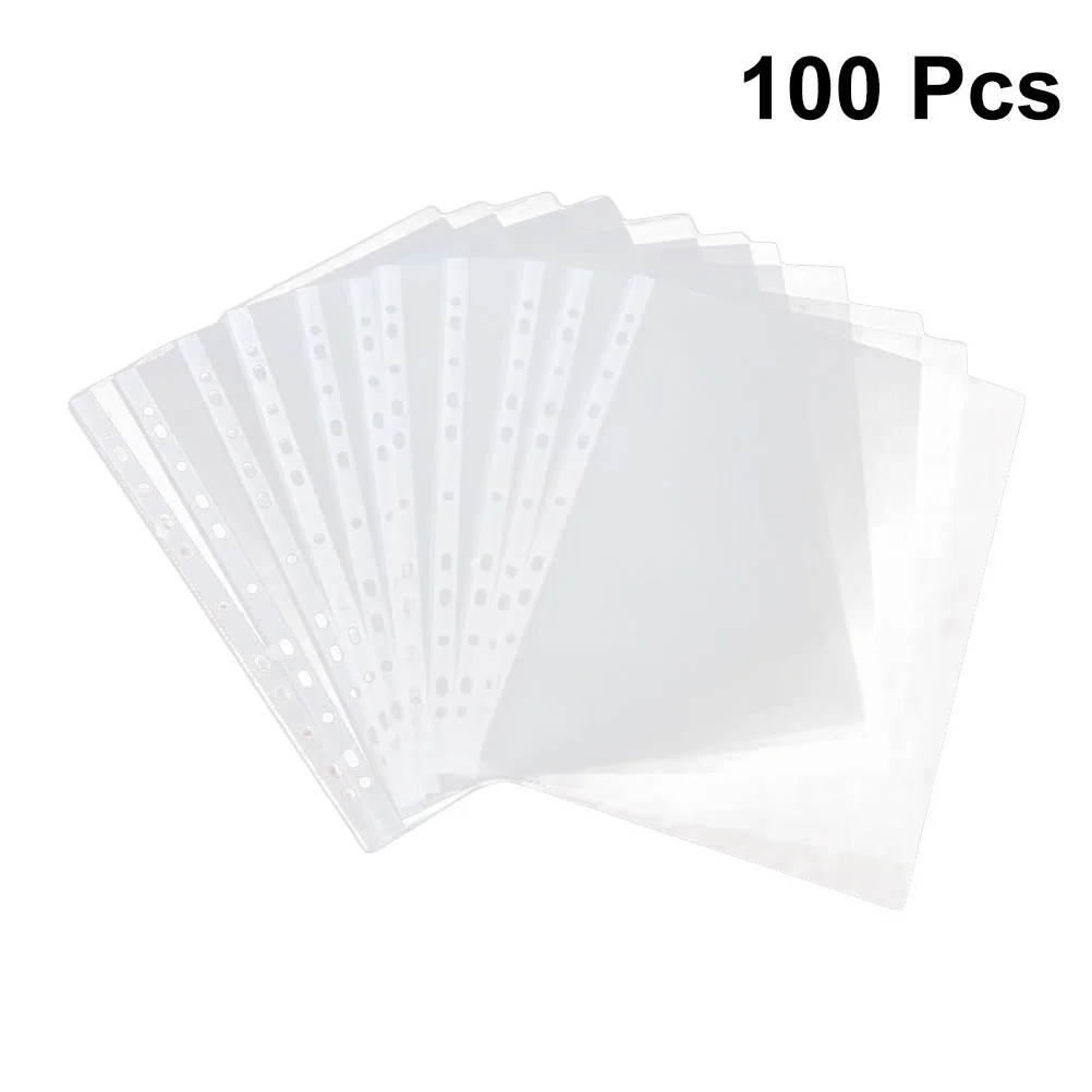 100pcs Sheet Protectors Clear Design A4 11 Hole Paper Cover Loose Leaf Protector Paper File Protect Bag (Thicker 6C for Universa