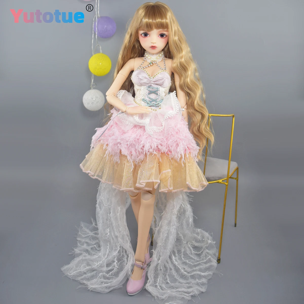 YUTOTUE 60cm Height Girl Doll BJD Toy 18 Jointed Body Removable Dress Shoes Wigs Lifelike Xmas Gift