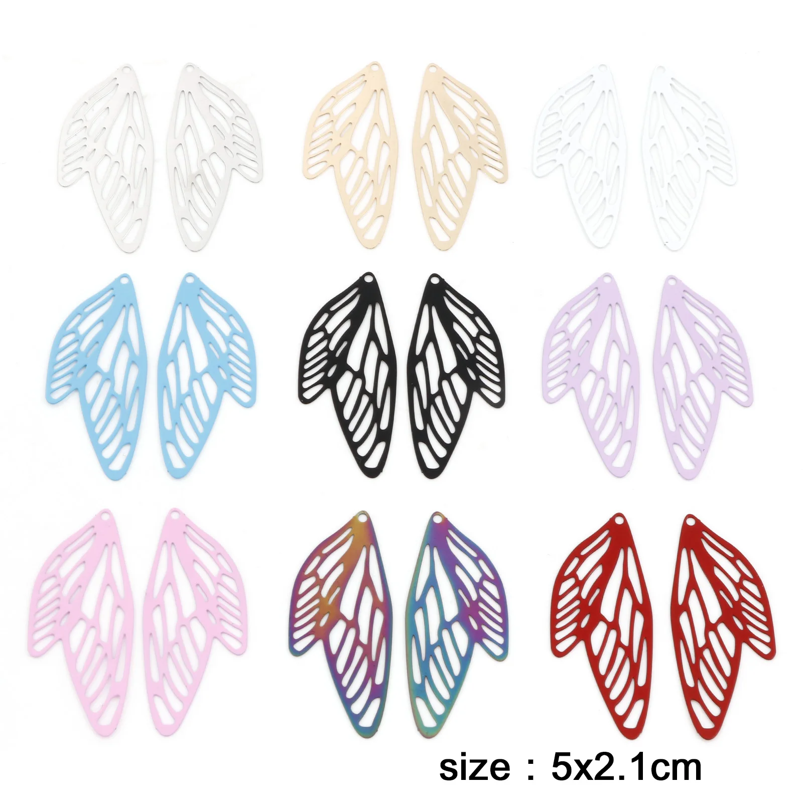 10pcs Butterfly Wing Charms Filigree Stamping Multicolor Painted Metal Charms for Diy Necklace Women Hollow Jewelry 5cm X 2.1cm