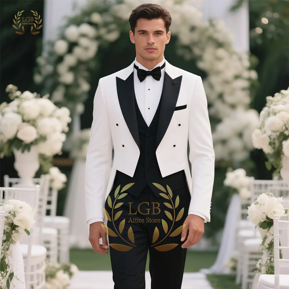 

Men's 3-Piece Tailcoat Suit Set with Black Vest & Pants for Groom, Best Man and Formal Wedding Party Attire