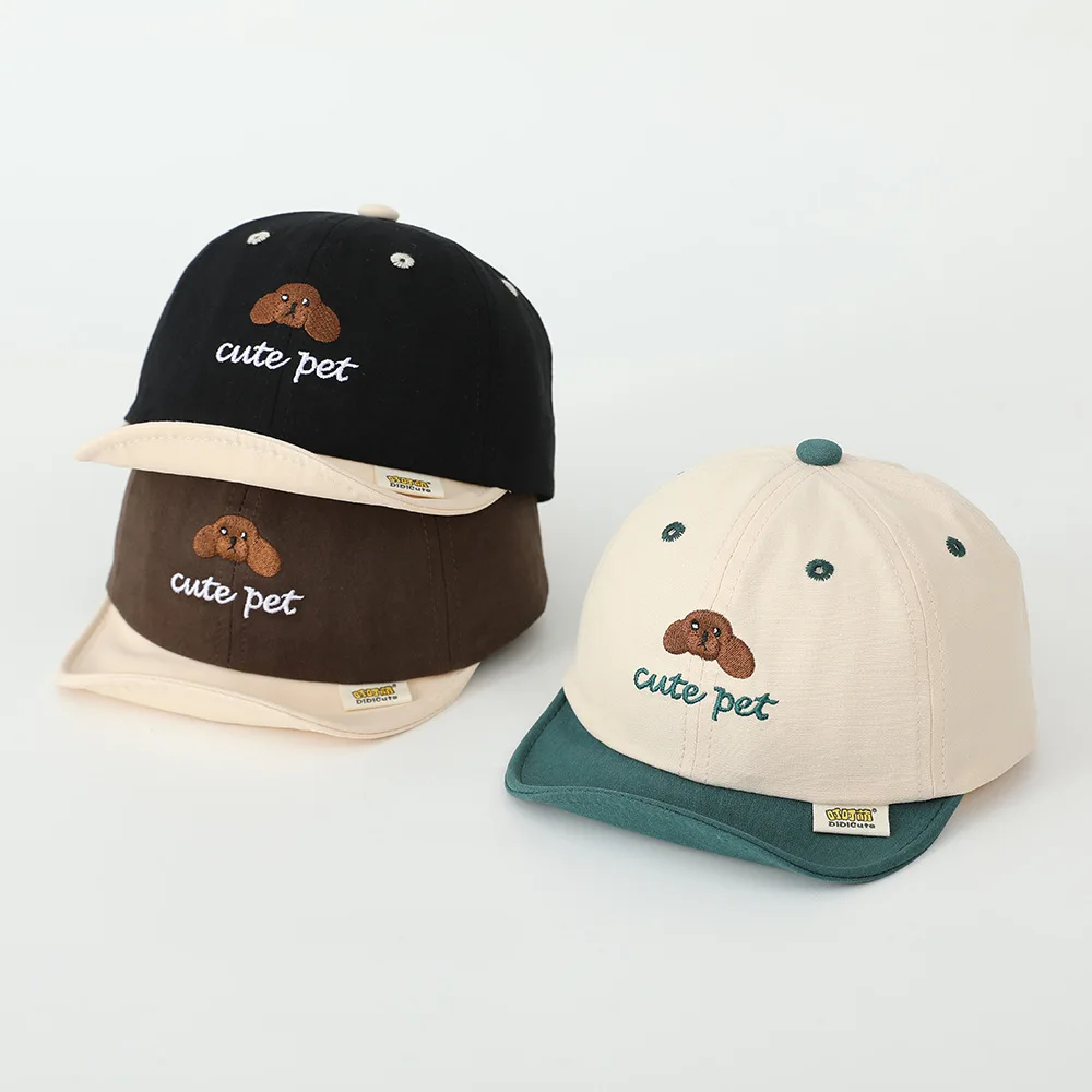 

Вышитая детская бейсбольная кепка с короткими полями, милый щенок, детский солнцезащитный козырек с утиным языком, От 3 до 36 месяцев, спортивные солнцезащитные козырьки для мальчиков и девочек