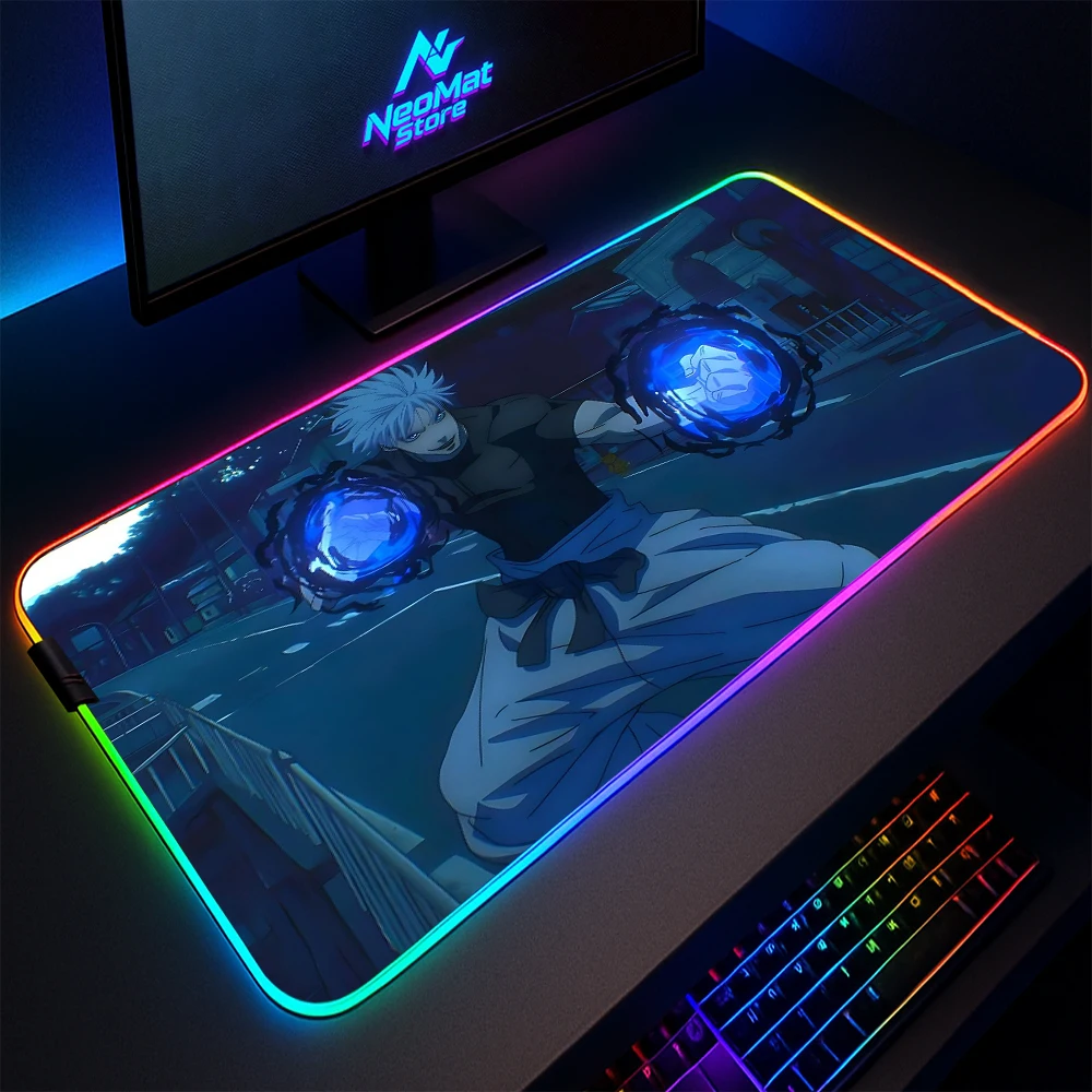 

Jujutsu Kaisen Mouse Pad LED Keyboard Mat USB Deskmat Computer Gaming Large Mousepad Rgb with Backlight Desk Protect Mat 120cm