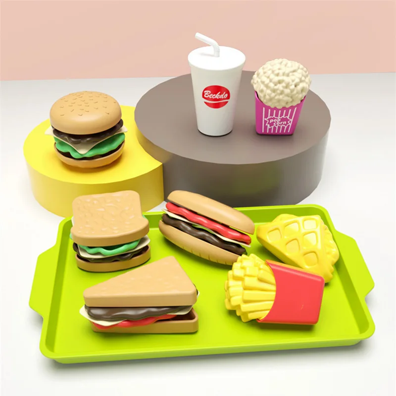 Hamburger Toys Set Children Play House Mini Artificial Food Fries Plastic Models Pretend Playset Kids Educational Toys Kit Gifts