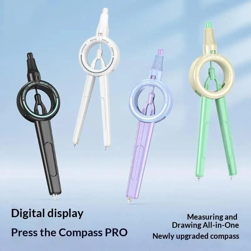 Digital Display Push Button Compass Multifunctional Drawing Tool ABS Integrated Ruler With Scale For Primary Students