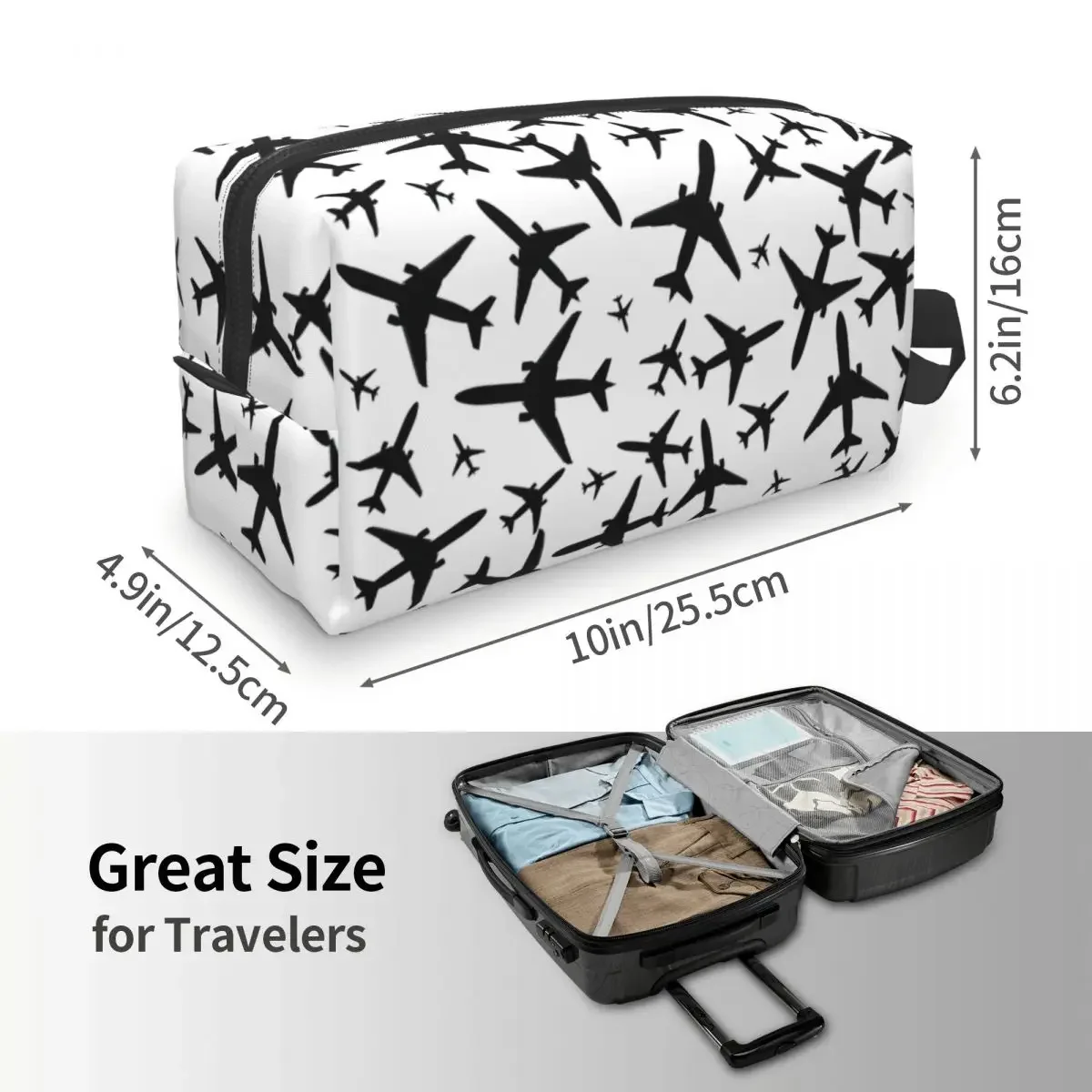 Travel Random Airplanes Pattern Toiletry Bag Cute Aviation Fighter Pilot Cosmetic Makeup Organizer Women Storage Dopp Kit Box