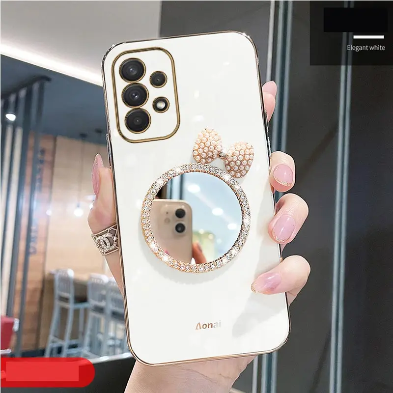 Componha a tampa do suporte de Bling do diamante do espelho para a galáxia de Samsung, A53, A73, A33, A52, A52s, A72, A32, 4G, 5G, A51, A71, A12, A31, a21S, A50, A70