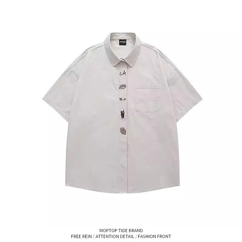 

2026 New Men's Casual Short Sleeve Embroidered Shirt Summer Loose Versatile Outerwear Breathable Comfortable Skin-Friendly
