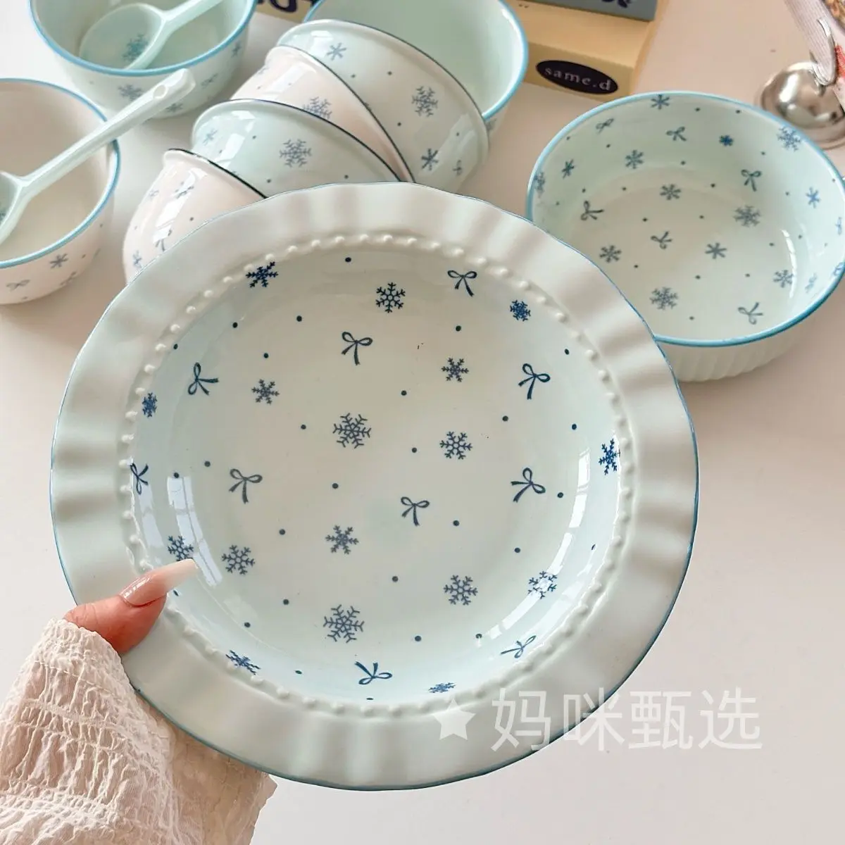 Color bajo vidriado invierno primera nieve tazón de cerámica plato vajilla conjunto porcelana de alta temperatura regalo significativo regalo de acompañamiento