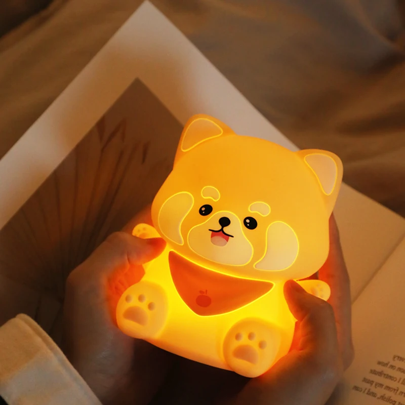 Red Panda Night Light LED Rechargeable Table Lamp Desk Room Decor Bedroom Bedside Nursery Kawaii Toddler Birthday Gift Silicone