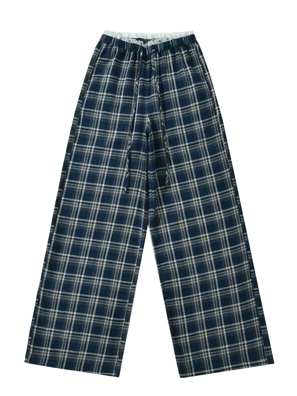 

Новые осенне-зимние женские брюки с низкой талией, контрастные клетчатые брюки, повседневные универсальные прямые свободные брюки с широкими штанинами JBLF