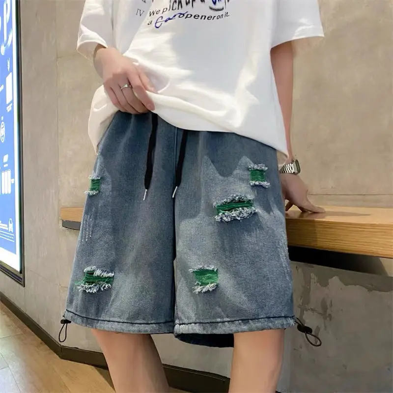 

Bermuda Man Denim Shorts Baggy Ripped Short Jeans Pants for Men Xl Emo Vintage Blue Cut Stretch New In Original Retro Streetwear