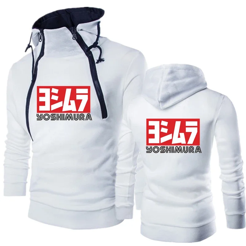 2024 New Autumn Selling New Yoshimura Brand Print Men Double Zip Hoodie Pure Cotton Solid Color Mens Fashion Popular Hoodie Tops