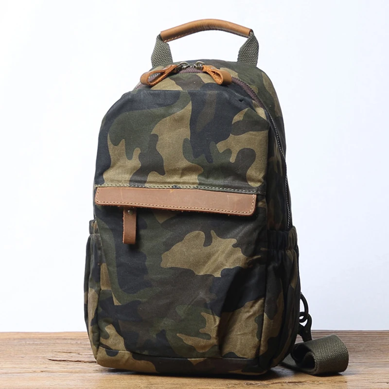 

Fashion Camouflage Canvas & Leather Men's Small Shoulder Bag Lightweight and Versatile Chest Pack Youth Trendy Handbag Bag M106