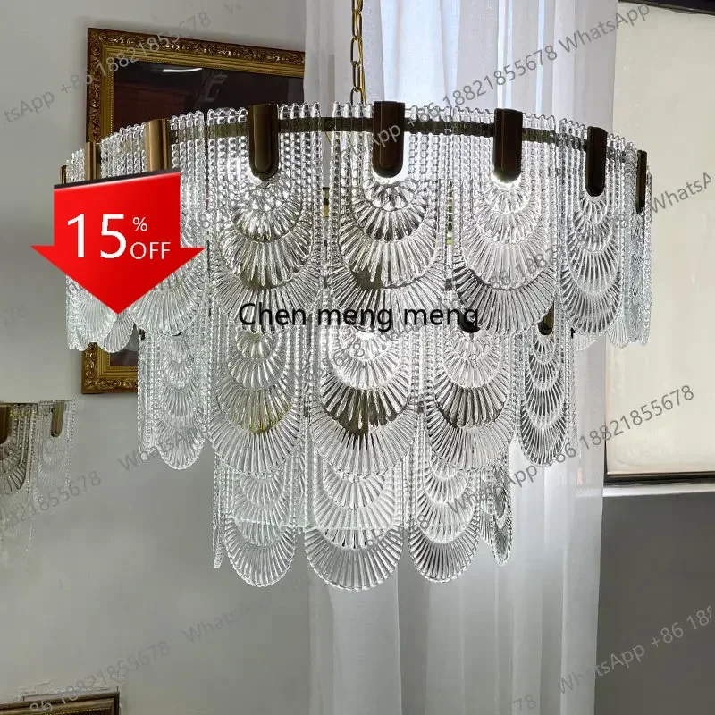Asmt49American chandelier, court retro style living room lamp, rench art glass lamp, light luxury