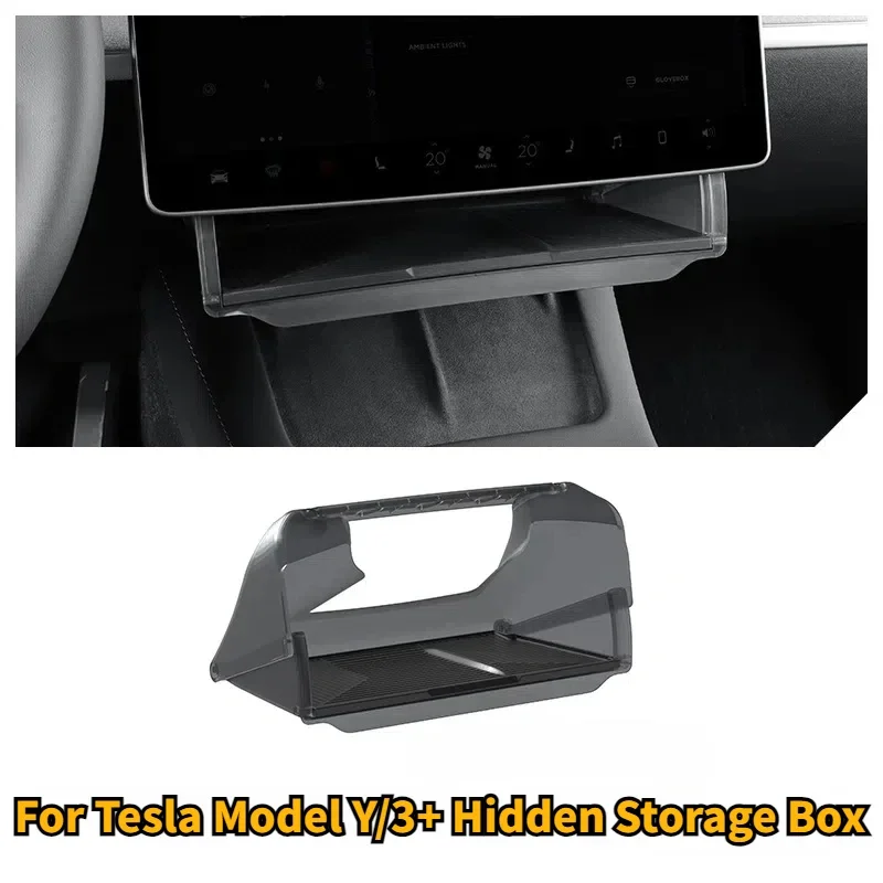 

For Tesla Model Y 3+ Hideable Under Screen Storage Box Center Console Organizer Tray for Left Right-hand Drive Car Accessories