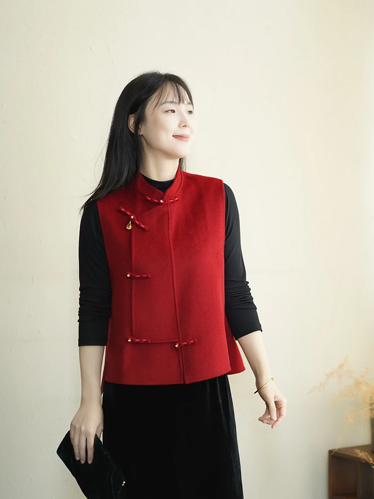 

Новый китайский двойной шерстяной жилет ручной работы, женский осенне-зимний сезонный тюнет на пуговицах, удобное пальто обычной длины