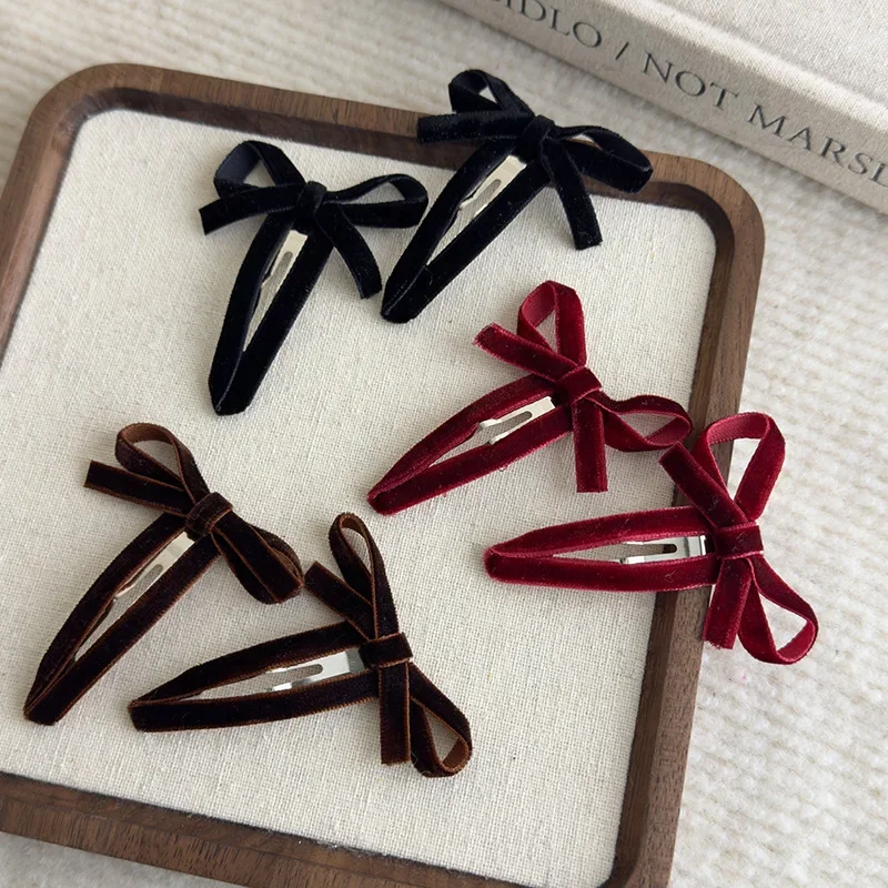 الرجعية الكلاسيكية المخملية قطع القوس مقاطع الشعر الخريف/الشتاء دبابيس الشعر الصلبة الانفجارات كليب للمرأة الفتيات الحلو المشابك غطاء الرأس #2