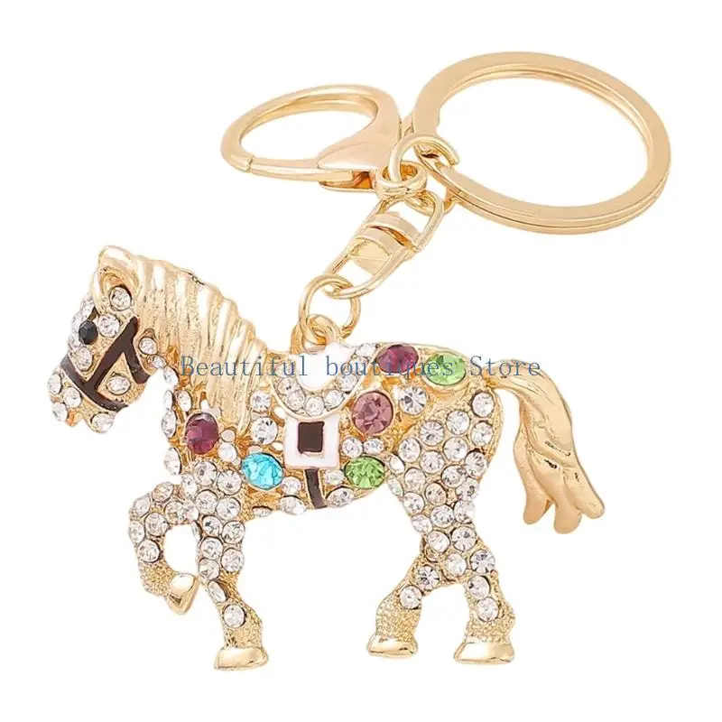 

U4LF Multifunction Horse Keychain for Key Bag Rhinestones Chinese Zodiacal Decoration
