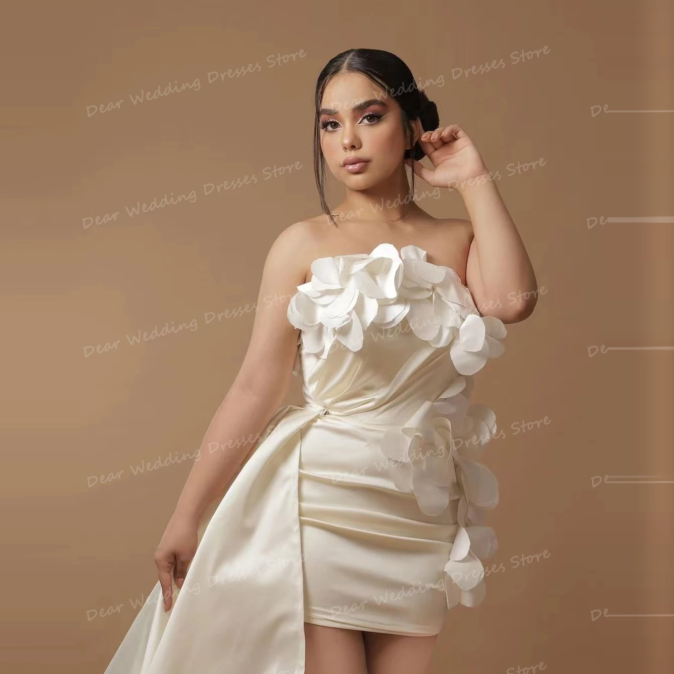 Einfache sexy Brautkleider für Damen, ärmellos, Meerjungfrau, 3D-Blumen, kurze Brautkleider, Vestidos de Novia, maßgeschneidert