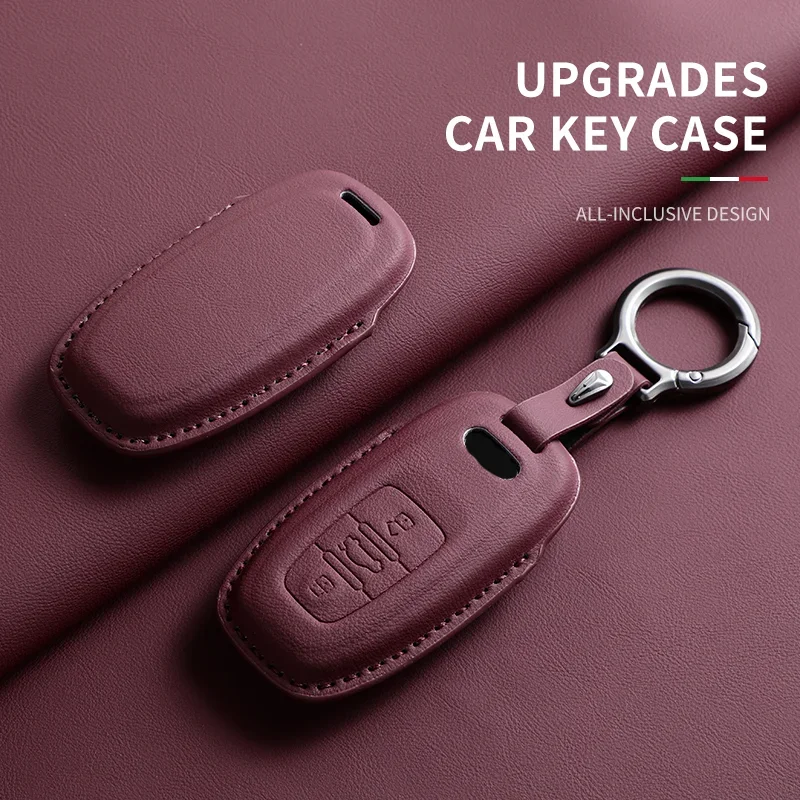 

"Leather Car Key Case Cover for Audi A4L A5 Q7 TT TTS A3 A4 B9 A6 A7 4K A8 E-tron Q5 Q8 C8 D5 SQ8 Keychain Accessories"