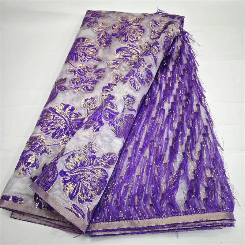 African Jacquard Fabric Brocade Lace French Tulle Lace 2024 Purple High Quality Nigerian Gilding Lace Fabric For Wedding