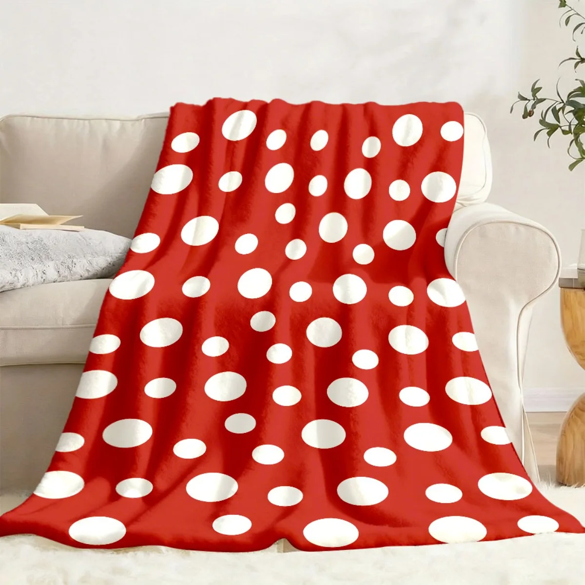 2026 New Fast-Arrival Comfortable Red And White Polka Dot Design Blanket, Ultra-Soft Cozy Blanket, Lightweight And Durable, Idea