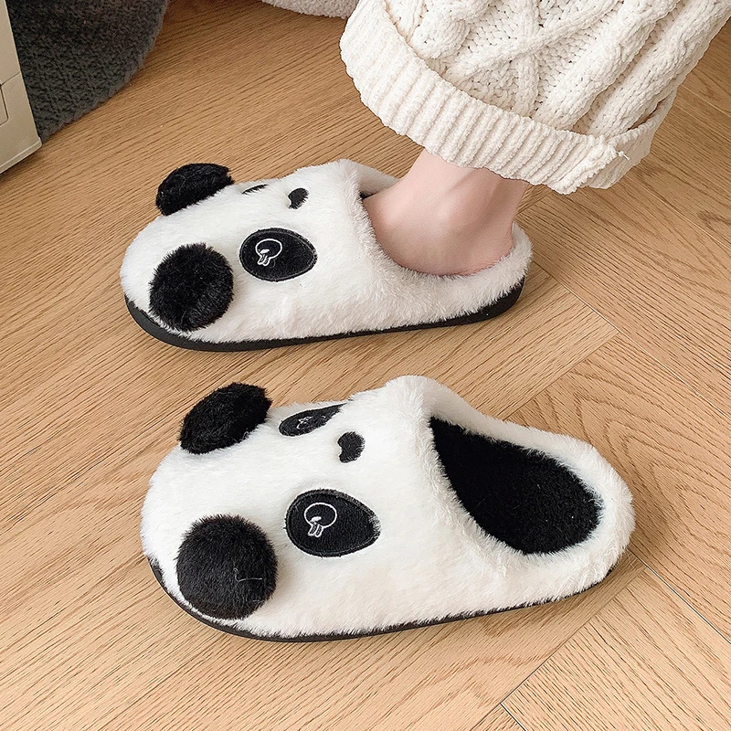 Casual Fluffy Slippers Women House Flats Cute Cartoon Panda Cartoon Designer Shoes Girls Home Plush Warm Fashion Winter Footwear