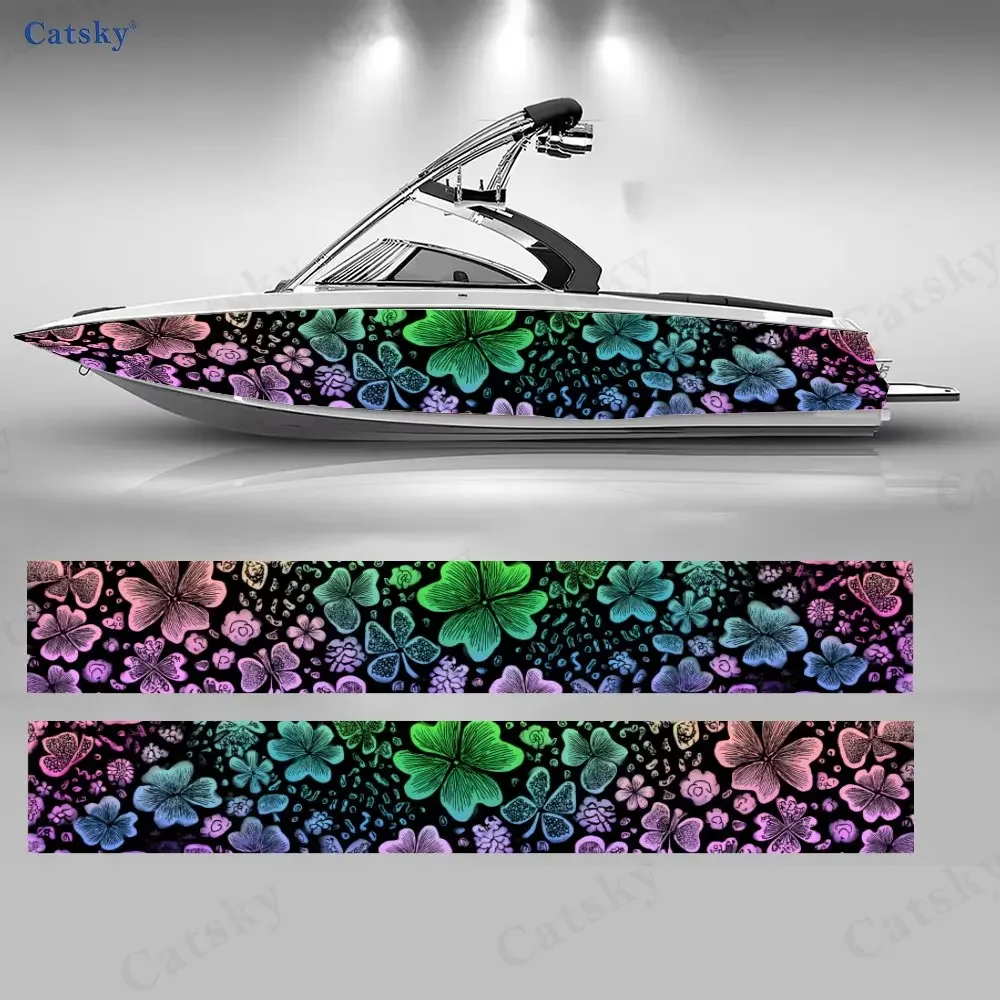 Fluorescent Flower Cluster Boat Stickers, PVC Waterproof Durable Vinyl Wrap Decals for Fishing Boats, Durable and Stylish Design