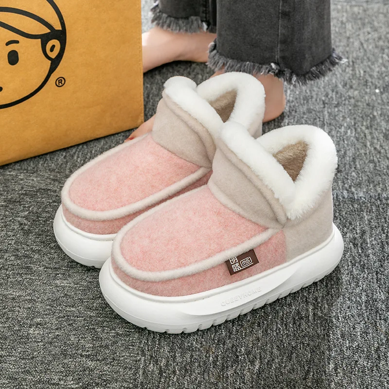 Fashion Korean Snow Boots Ladies Winter Outdoor Cotton Shoes Thick Plush Warm Women Ankle Boots Couple Indoor Furry Short Boots