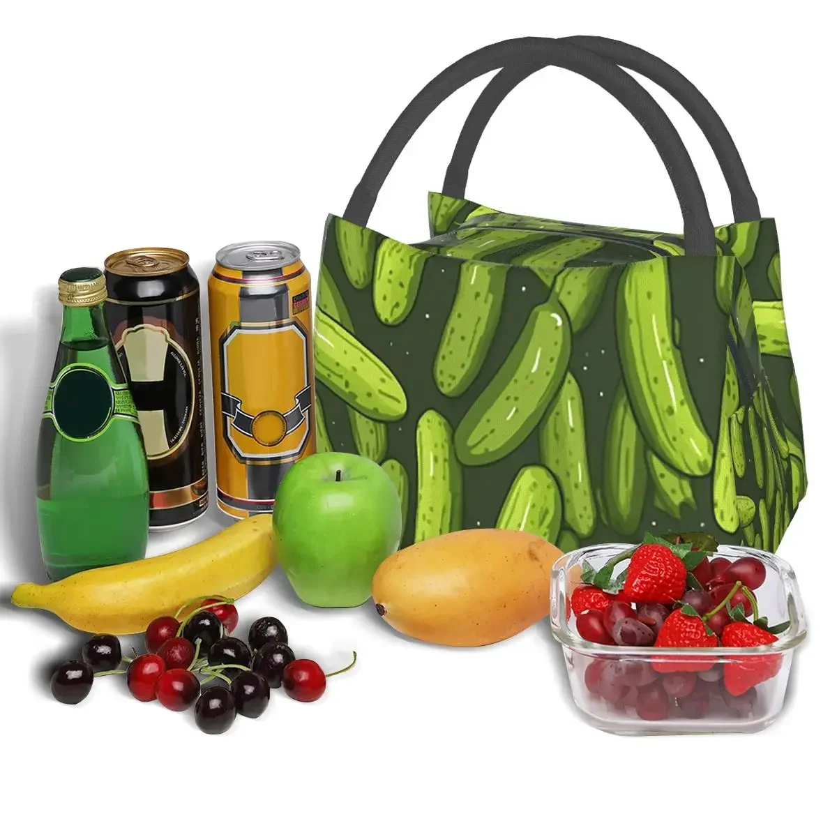 Gherkin Pattern Lunch Bags Insulated Bento Box Leakproof Lunch Tote Picnic Bags Cooler Thermal Bag for Woman Kids Work