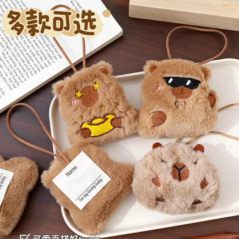 3 styles Plush Capybara Keychain Anti-lost Mark Name Tag Key Holder For Kid Kindergarten Backpack Pendant Decor Birthday Gift