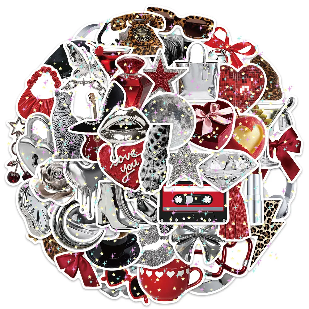 50PCS Silver Millennium Graffiti Star Film Stickers DIY Luggage Laptop Skateboard Motorcycle Stickers