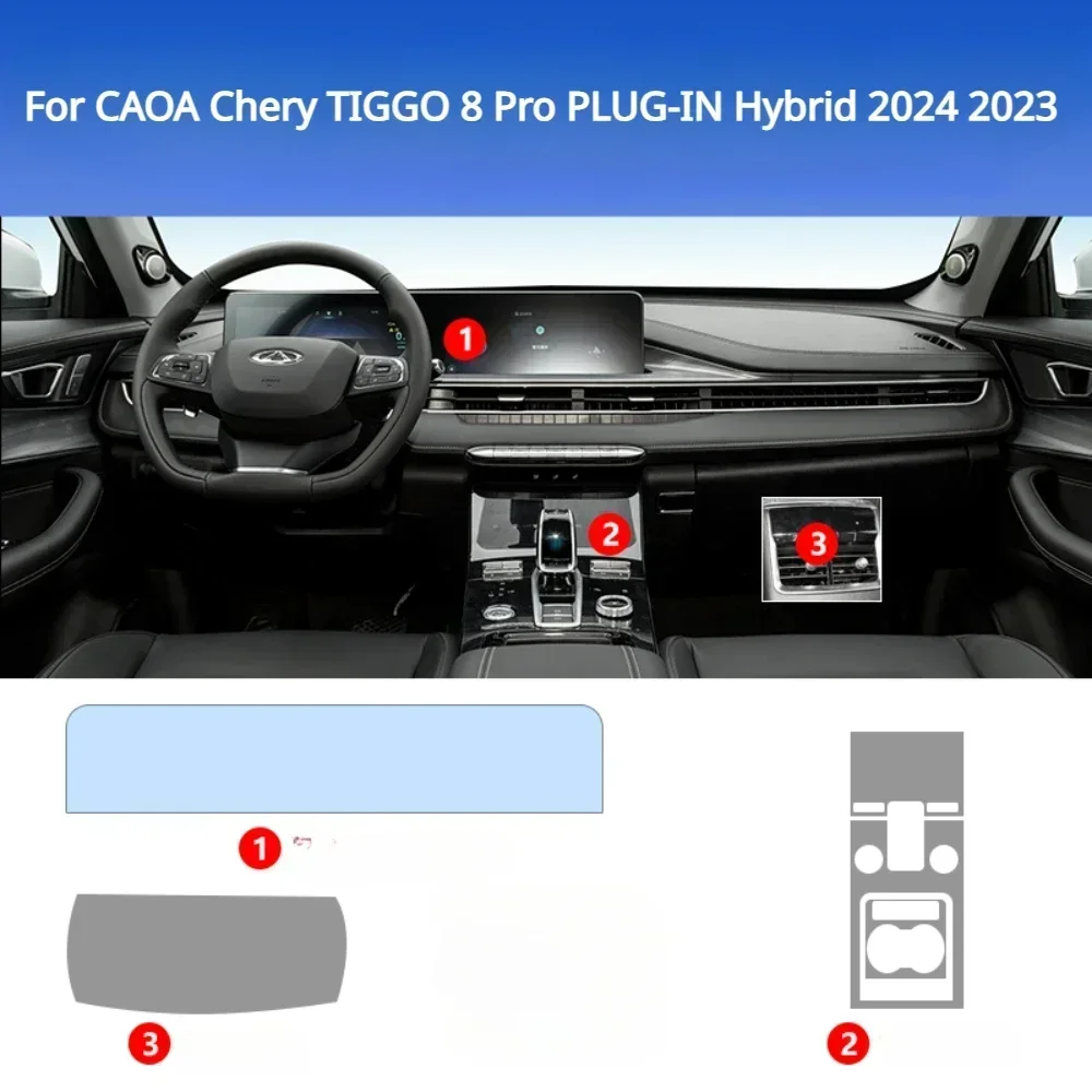 For Chery TIGGO 8 Pro PLUG-IN Hybrid 2024 2023Interior Accessories film transparent TPU PPF Gear Panel Center Console Protection